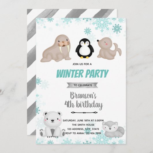 かわいい北極の誕生日の招待状 シーズンカード (正面/裏面)