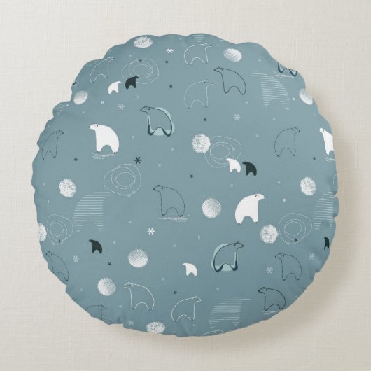 かわいい北極を表示するパターン ラウンドクッション (正面)