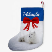 かわいい北極キツネイン・ザ・スノー スモールクリスマスストッキング (裏面)