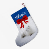 かわいい北極キツネイン・ザ・スノー スモールクリスマスストッキング (裏面 (吊り時))