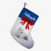 かわいい北極キツネイン・ザ・スノー スモールクリスマスストッキング (正面 (吊り時))