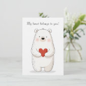 かわいい北極クマが赤いハートを抱える - 愛  カード (スタンド正面)