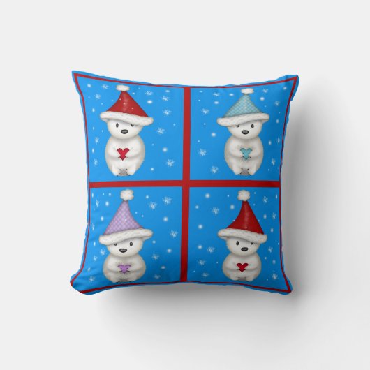 かわいい北極クマのカラフルなクリスマスデザイン クッション (正面)