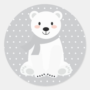 かわいい北極クマのベビーシャワー グレー ラウンドシール