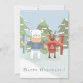 かわいい北極グマとトナカイのフラットホリデーカード シーズンカード (正面)