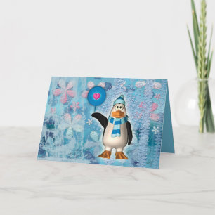 かわいい北極ペンギンとハート シーズンカード
