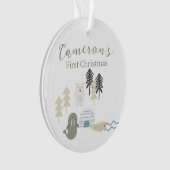 かわいい北極冬の動物の初めてのクリスマス写真 オーナメント (正面)