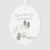 かわいい北極冬の動物の初めてのクリスマス写真 オーナメント (正面)