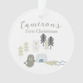 かわいい北極冬の動物の初めてのクリスマス写真 オーナメント (正面)