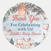 かわいい北極動物の冬のクリスマスベビーシャワー ラウンドシール (正面)