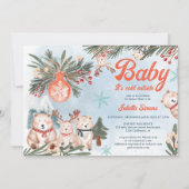 かわいい北極動物の冬のクリスマスベビーシャワー 招待状 (正面)