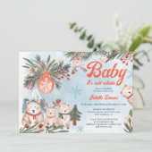 かわいい北極動物の冬のクリスマスベビーシャワー 招待状 (スタンド正面)