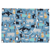 かわいい北極動物の継ぎ目のないパターン ラージペーパーバッグ (裏面)