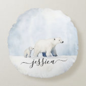 かわいい北極熊の家族のスクリプト名 ラウンドクッション (正面)