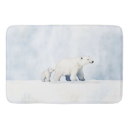 かわいい北極熊の家族 バスマット