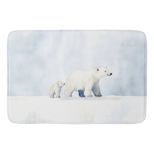 かわいい北極熊の家族 バスマット (正面)