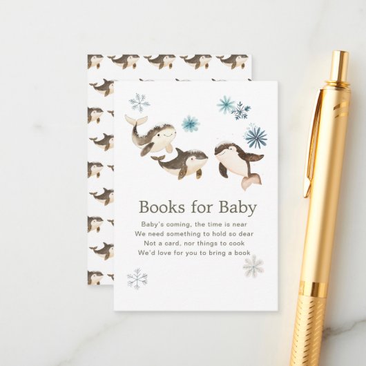 かわいい北極鯨の赤ちゃんシャワーベビー エンクロージャーカード (正面/裏面インサイチュ)