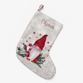 かわいい北欧の小人 グリッタリーボケ スモールクリスマスストッキング (正面 (吊り時))