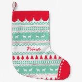 かわいい北欧の民俗休日のミント赤いパターンカスタム スモールクリスマスストッキング (正面)