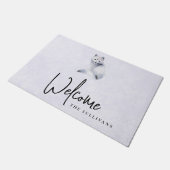 かわいい北欧キツネとフローラマーキングへようこそ ドアマット (アングル)