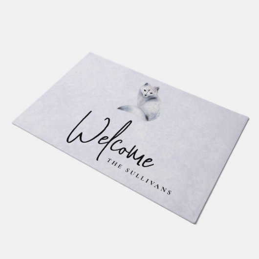 かわいい北欧キツネとフローラマーキングへようこそ ドアマット (アングル)