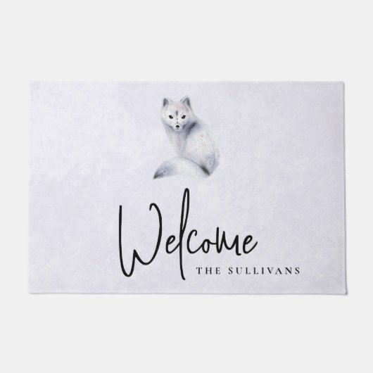 かわいい北欧キツネとフローラマーキングへようこそ ドアマット (正面)