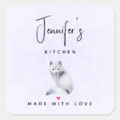 かわいい北欧キツネとフローラマーキングキッチン スクエアシール (正面)