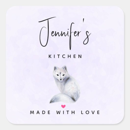 かわいい北欧キツネとフローラマーキングキッチン スクエアシール (正面)