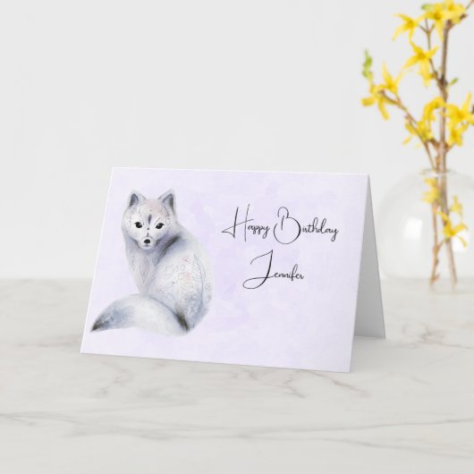 かわいい北欧キツネとフローラマーキング誕生日 カード (黄色い花)