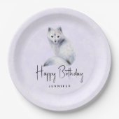 かわいい北欧キツネとフローラマーキング誕生日 ペーパープレート (正面)