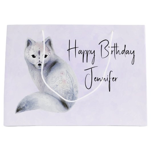 かわいい北欧キツネとフローラマーキング誕生日 ラージペーパーバッグ (正面)