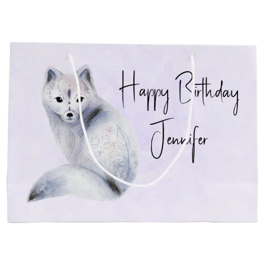 かわいい北欧キツネとフローラマーキング誕生日 ラージペーパーバッグ (裏面)