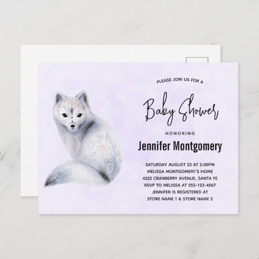 かわいい北欧キツネとフローラマーキング赤ちゃんシャワー インビテーションポストカード (正面/裏面)