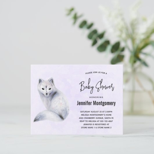 かわいい北欧キツネとフローラマーキング赤ちゃんシャワー インビテーションポストカード (スタンド正面)