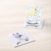 かわいい北欧キツネとフローラマーキング スクエアペーパーコースター (インサイチュ)