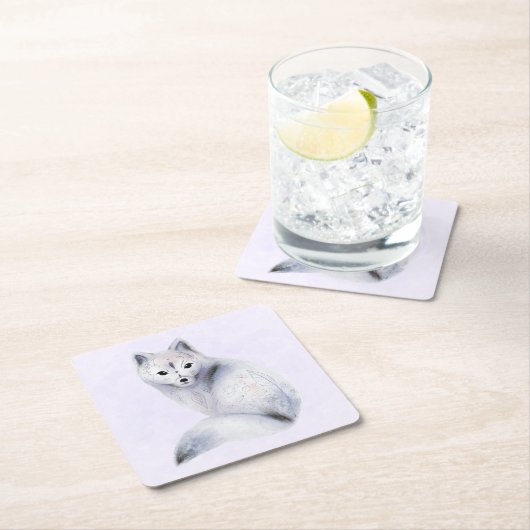 かわいい北欧キツネとフローラマーキング スクエアペーパーコースター (インサイチュ)