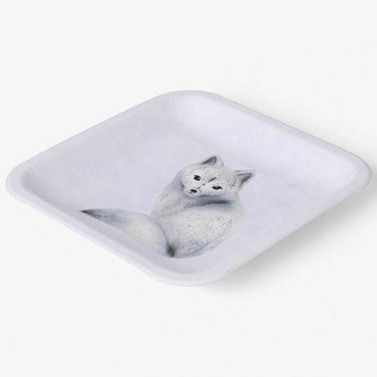 かわいい北欧キツネとフローラマーキング ペーパープレート (傾斜あり)