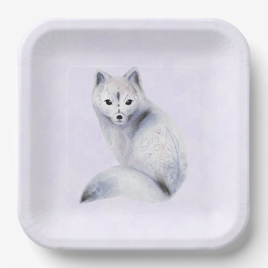 かわいい北欧キツネとフローラマーキング ペーパープレート (正面)