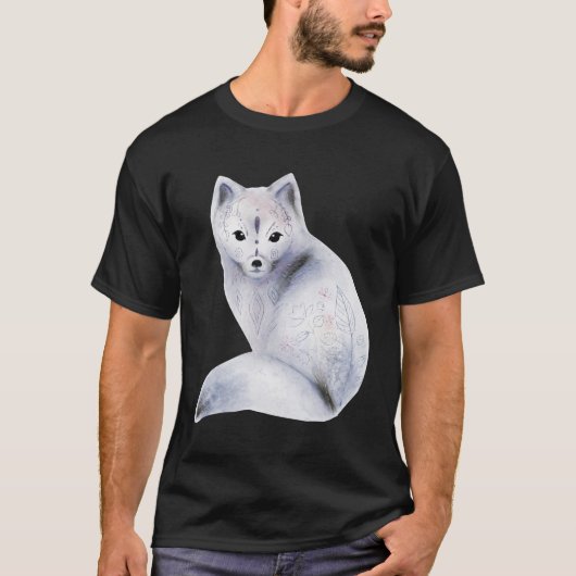 かわいい北欧キツネとフローラマーキング Tシャツ (正面)