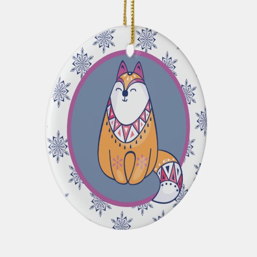 かわいい北欧スタイルキツネキッズパーソナライズされた セラミックオーナメント (右)