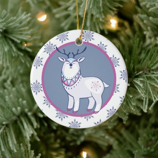 かわいい北欧スタイルトナカイパーソナライズされたキッズ セラミックオーナメント (ツリー)