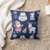 かわいい北欧スタイル動物とサンタパターン クッション (ブランケット)