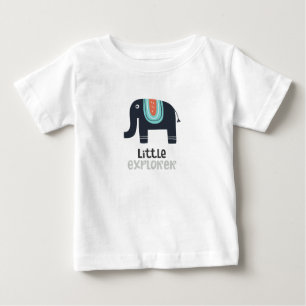 かわいい北欧リトルエクスプローラーゾウ ベビーTシャツ