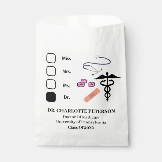 かわいい医師医学生卒業式パーティー フェイバーバッグ (正面)