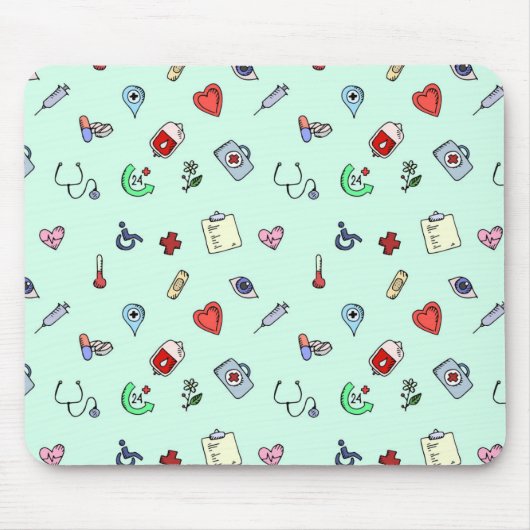 かわいい医用アイコンのパターン マウスパッド (正面)