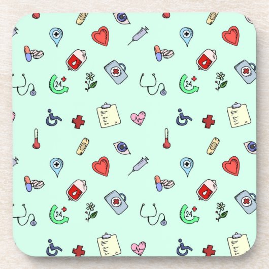 かわいい医療アイコンパターン コースター (正面)