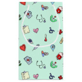 かわいい医療アイコンパターン スモールペーパーバッグ (裏面)