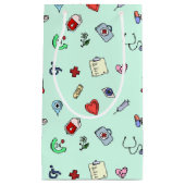 かわいい医療アイコンパターン スモールペーパーバッグ (正面)