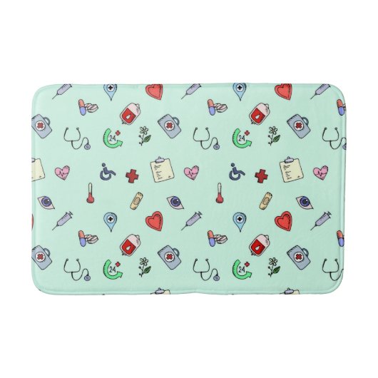 かわいい医療アイコンパターン バスマット (正面)