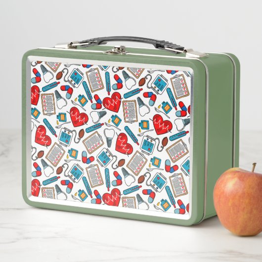 かわいい医療ナースドクターテーマ混合パターン メタルランチボックス (インサイチュ)